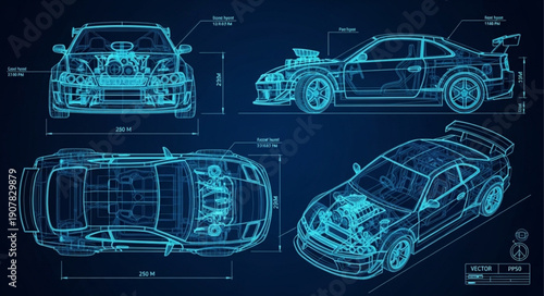 Car Technical Drawings and Blueprint.