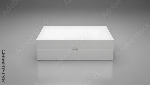White rectangular shoe box with circular indentation on lid white box rectangular box 1 closed box