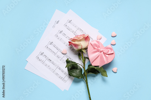 Rose with gift box, hearts ...