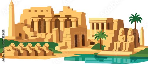 Karnak Temple Egypt Iconic Architecture Flat Vector
