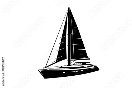 Minimal icon-style silhouette of a sailing yacht with clear hull outline