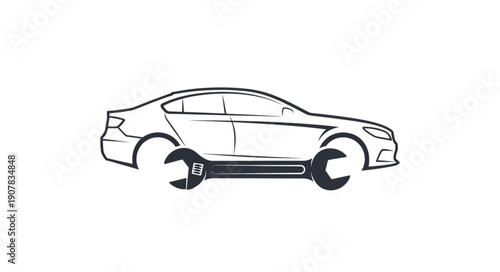 Car Undergoing Maintenance with Wrench.