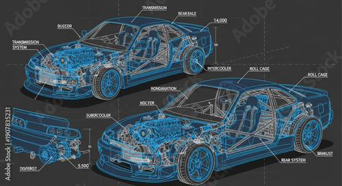 Car Wireframe 3D Model Design.