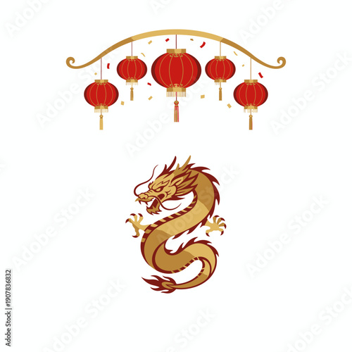 Traditional Chinese Dragon and Lanterns for Lunar New Year Celebrations and Cultural Events