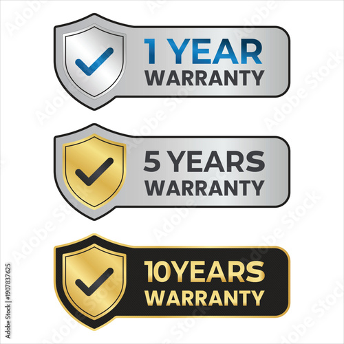 Premium Warranty Badges Vector Set: 1, 5, 10 Year Warranty Seals
