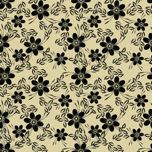 Vintage flowers. Seamless pattern. A branch of a blossoming tree. Flat vector isolated illustration. Pastel colors.