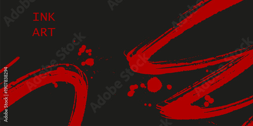 Minimal vector banner with flowing ink brush stroke, inspired by sumi-e calligraphy, zen aesthetics and traditional Asian art.