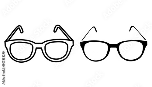 Set of modern eyeglasses and spectacles icons in outline and black silhouette style
