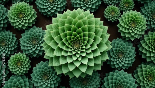Abstract Geometric Green Succulent Plant Arrangement With Detailed Petals And Concentric Circles In Natural Lighting