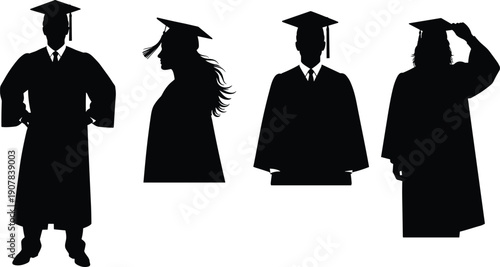 graduation silhouette students education success academic ceremony university college vector illustration achievement learning celebration caps