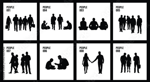 people silhouette collection human figures group social interaction walking sitting standing couples illustration vector lifestyle