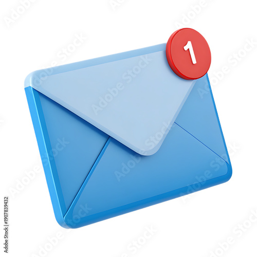A blue envelope icon with a red notification badge indicating one unread message