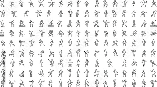 stickman icon collection people activity motion poses outline illustration vector design human actions symbols figures set