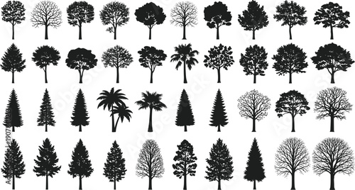 tree silhouette collection forest nature botanical plant illustration vector design black woodland landscape symbols