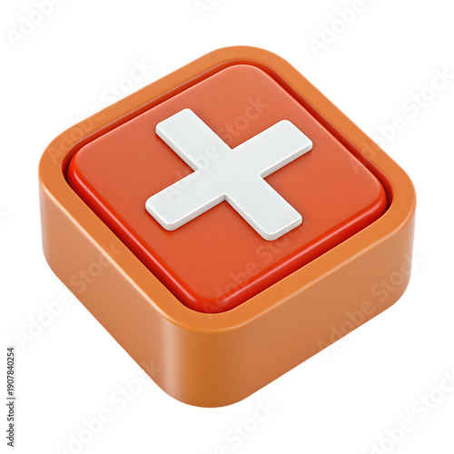 A 3D orange button with a white cross symbol on top, used for cancel or delete actions.