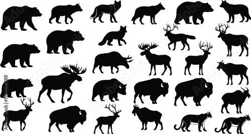 wildlife animal silhouette collection forest animals mammal predator herbivore illustration vector nature fauna set