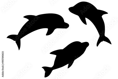 3頭の泳ぐイルカのシルエット