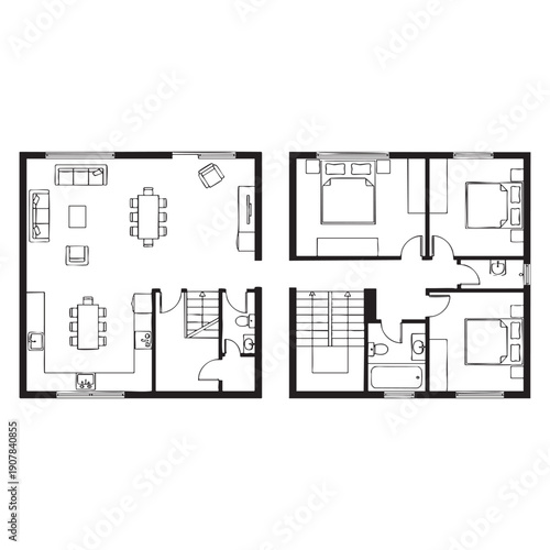 Black and white floor plan of a two-bedroom apartment with detailed room layouts apartment layout