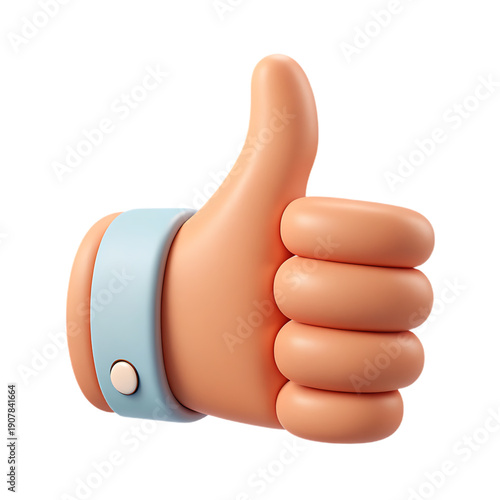 A 3D cartoon hand giving a thumbs up gesture with a smartwatch on its wrist