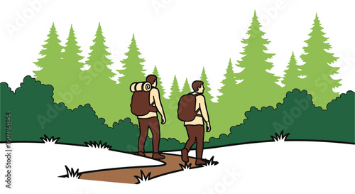 Two Hikers Exploring a Forest Trail