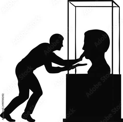 Sculptor,silhouette,artist,working,sculpture,art,creation,museum,exhibition,craft,creative,process,statue,workshop,vector,illustration,isolated,black,concept,design