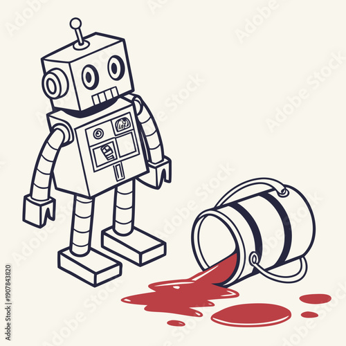 Whimsical Robot Painter's Symmetrical Paint Spill Disaster: A Hilarious AI Malfunction Creating Abstract Art and Creative Chaos.