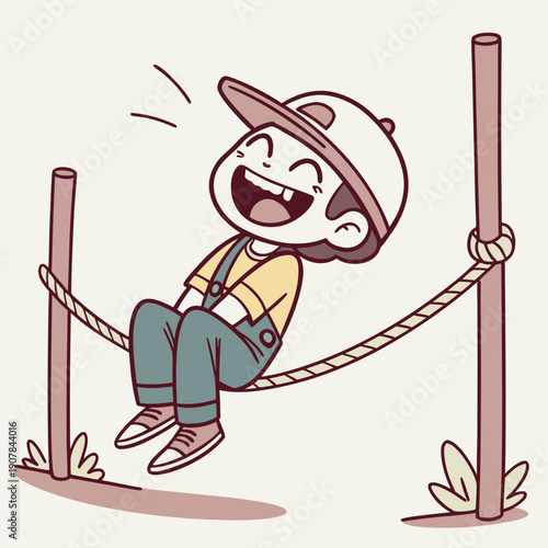 Laughing Failed Tightrope Walker Sitting Mid-Rope: A Humorous Depiction of Resilience, Accepting Imperfection, and Joy in Challenges.