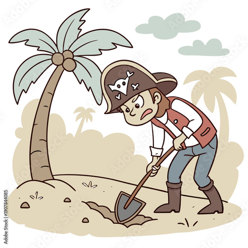 Humorous Failed Treasure Hunter Digging in the Wrong Spot: A Whimsical Depiction of Effort in Vain and the Pursuit of Elusive Riches.