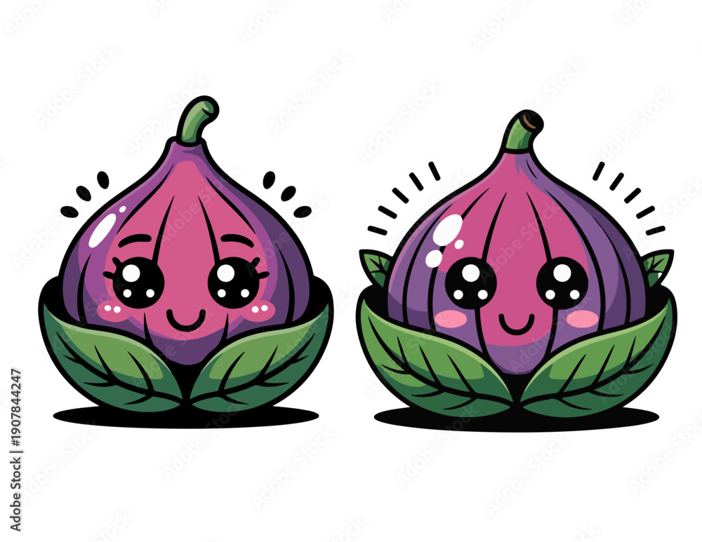 Naklejka premium onions with faces and green leaves sitting side by side