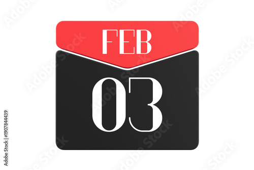 3 February calendar single day, week vector, illustration icon. white, red, black, and white color background calendar page vector for of the month February 3
