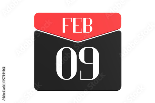 9 February calendar single day, week vector, illustration icon. white, red, black, and white color background calendar page vector for of the month February 9