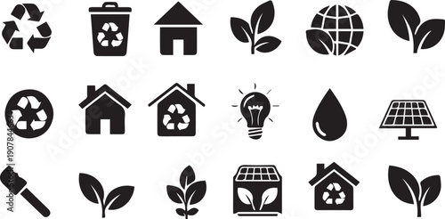 Eco friendly home and sustainable living icons