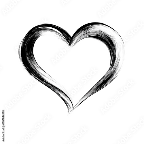 Grunge brush heart icon, black ink paint love symbol, hand drawn valentine graphic for logos and stickers isolated on Transparent Background