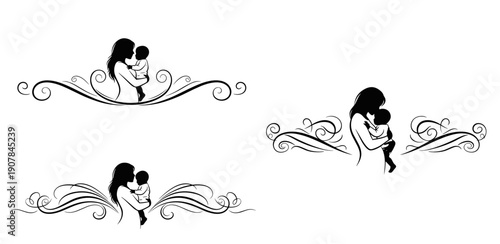 Charming mother and child decorative dividers for family-themed design