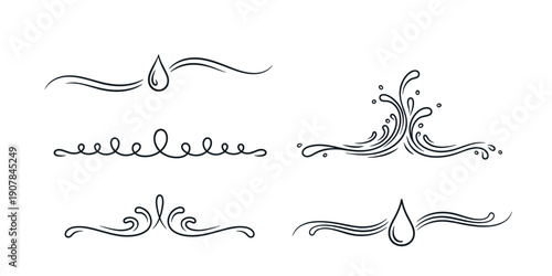 Stylized water drop and wave decorative dividers for aquatic-themed design