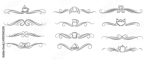 Charming decorative dividers with various icons for culinary and craft design