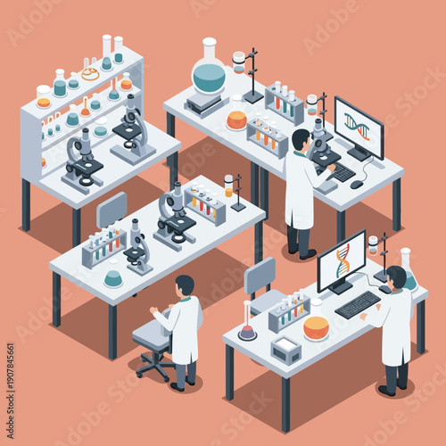 Scientists working in a modern laboratory setting with various equipment.