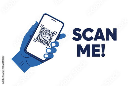 Hand holding smartphone with qr code on screen