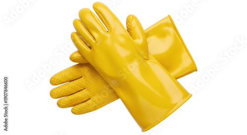 Konstfotografi Pair of yellow rubber gloves isolated PNG on transparent background, cleaning su