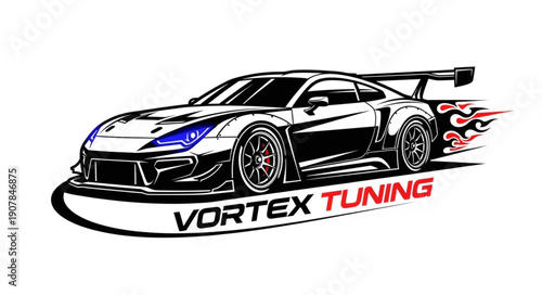 Custom Sports Car with Flames and Spoiler.