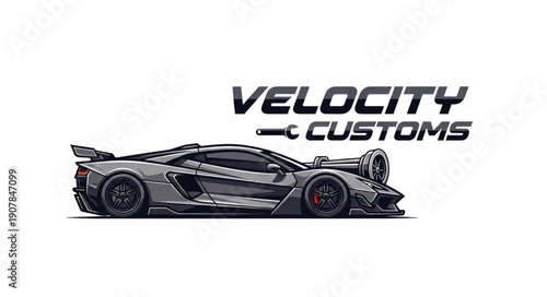 Customized Supercar With Turbocharger And Spoiler.