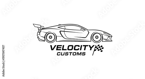 Custom Sports Car Line Drawing.