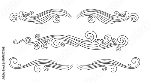 Elegant swirling decorative dividers for artistic design