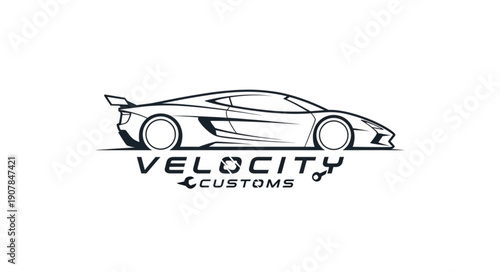 Custom Sports Car Line Drawing.