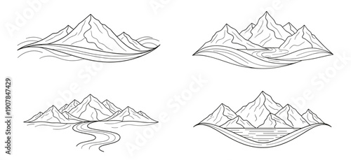 Stylized mountain range decorative dividers for nature-themed design