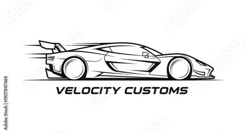 Custom Sports Car Line Drawing.