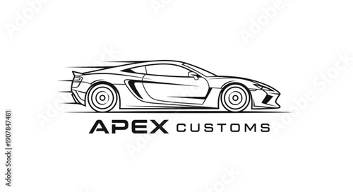 Custom Sports Car Line Drawing.