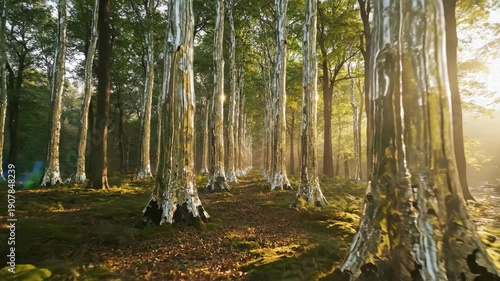 Wallpaper Mural Enchanted Forest With Gleaming Crystal Trees In Golden Sunlight During Autumn Torontodigital.ca
