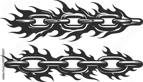 Flaming Chain Fire Illustration Burning Metal Link Graphic.