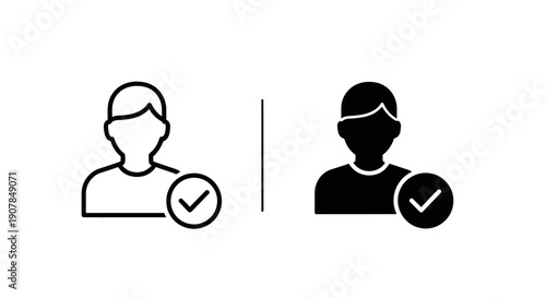 User profile icon with a checkmark, indicating a verified or active user in outline and solid fill